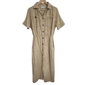 Vintage Jac Dale Beige Jacquard Cotton Midi Shirtdress